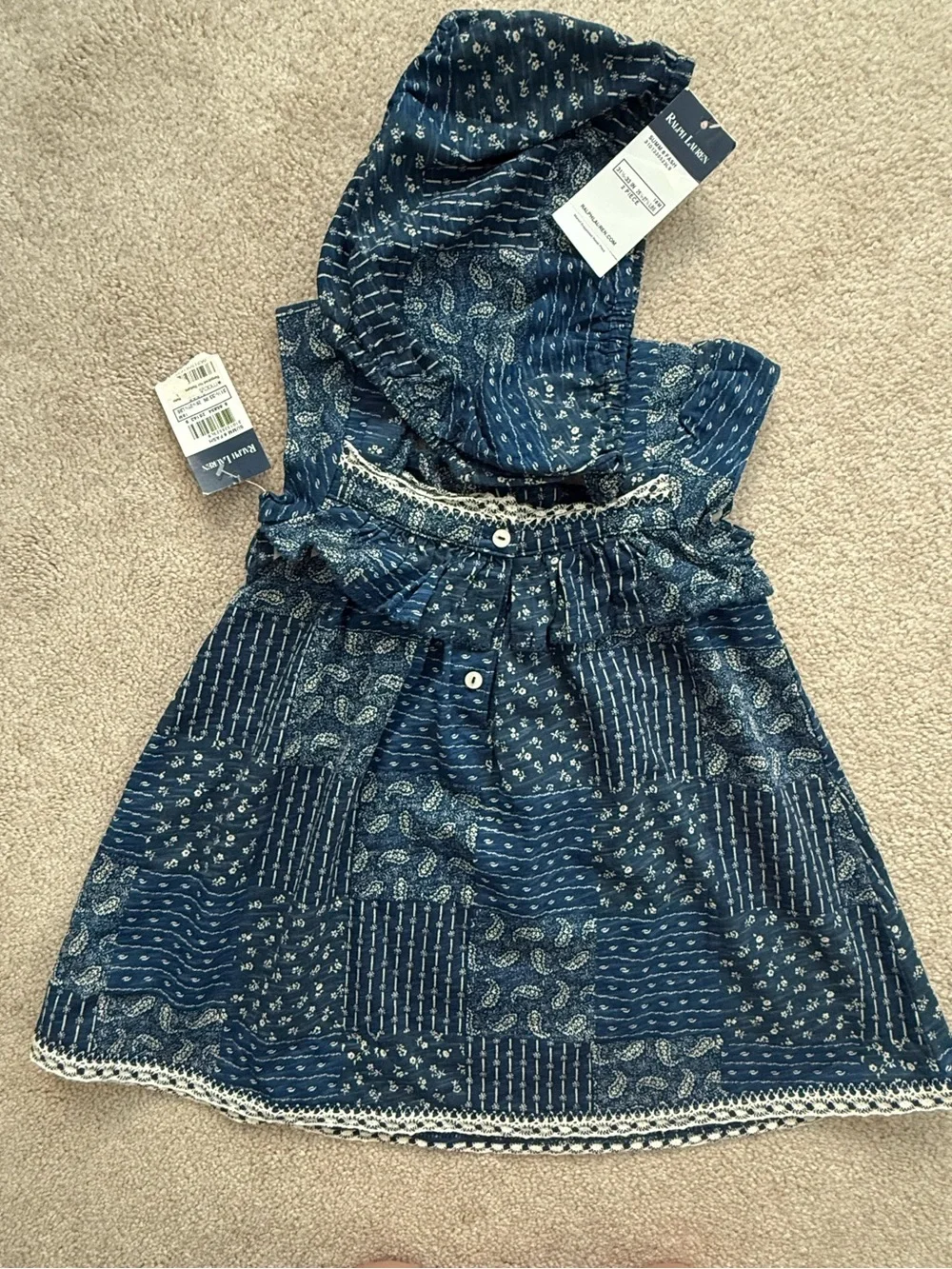 Ralph Lauren Blue Patchwork dress bloomers- size 18months